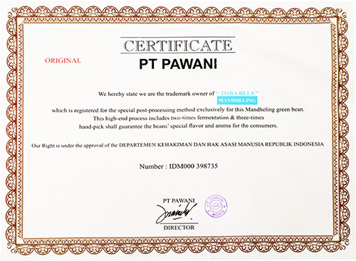 トバブルー　パワニー社　原産地証明書